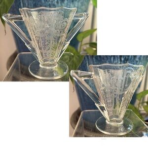 Cambridge Willow Cleo Etched Depression Clear Glass Cream and Sugar Manners Set
